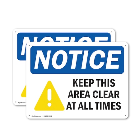 Signmission Keep This Area Clear At All Times, 14 in W x Rectangle, Plastic OS-2PACK-NS-P-1014-L-15869